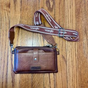 Wrangler Brown Leather crossbody purse bag small with wallet insert